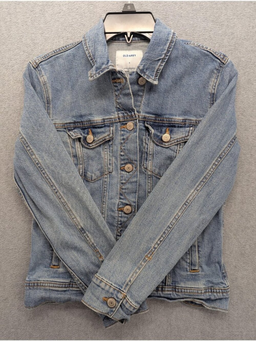 Old Navy Jacket Womens Small Blue Denim Button Front Trucker Stretch Jean Casual